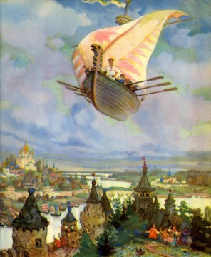ロシアのニコライ・コヘルギン「空飛ぶ船」ファンタジー Oil Paintings